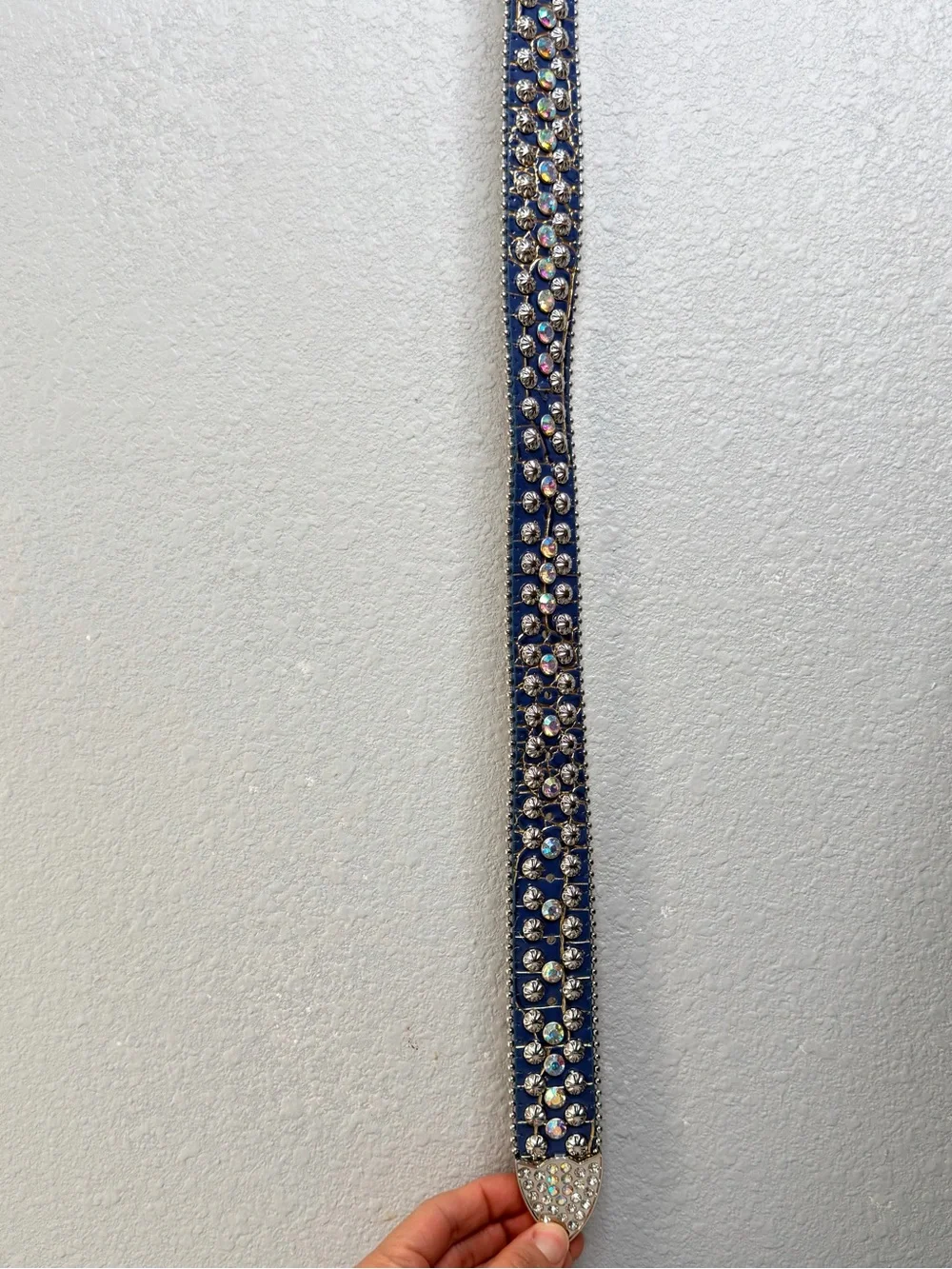 Western Blue Rhinestone Belt Crystal Diamond Studded Faux Leather Cowgirl Belt